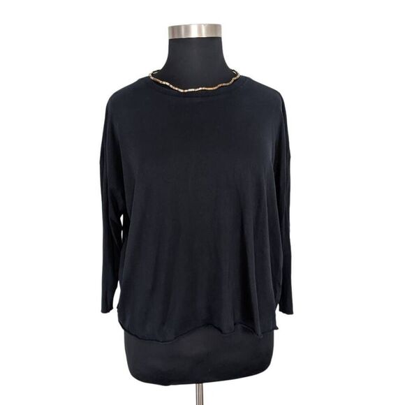 Eskandar OS Black Cotton Long Sleeve T-Shirt Short Minimalist Fits M L XL 2X 3X - Picture 1 of 7